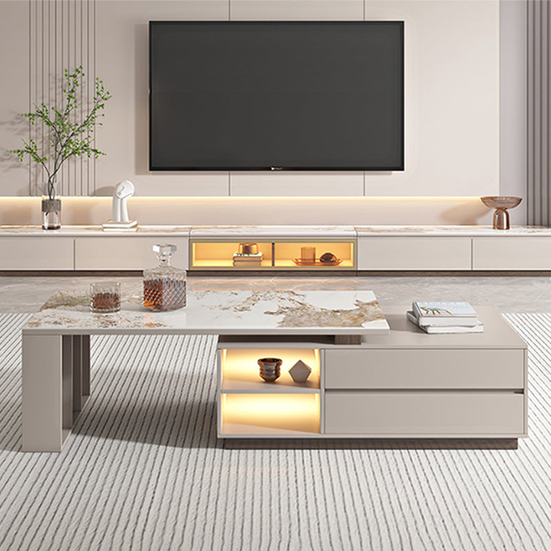 Glam Coffee Table Rectangle Stone Single Cocktail Table with Storage Drawers