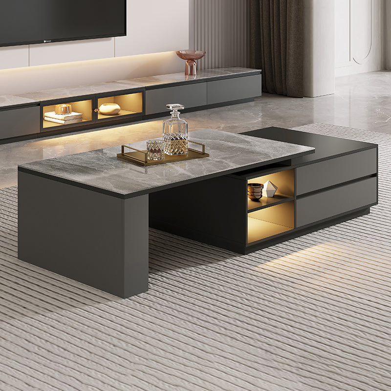 Glam Coffee Table Rectangle Stone Single Cocktail Table with Storage Drawers