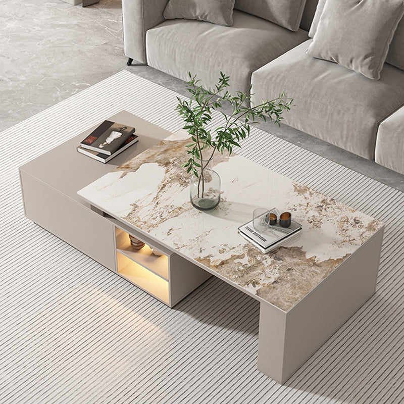 Glam Coffee Table Rectangle Stone Single Cocktail Table with Storage Drawers