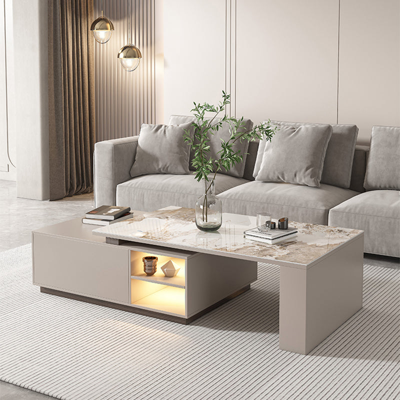 Glam Coffee Table Rectangle Stone Single Cocktail Table with Storage Drawers