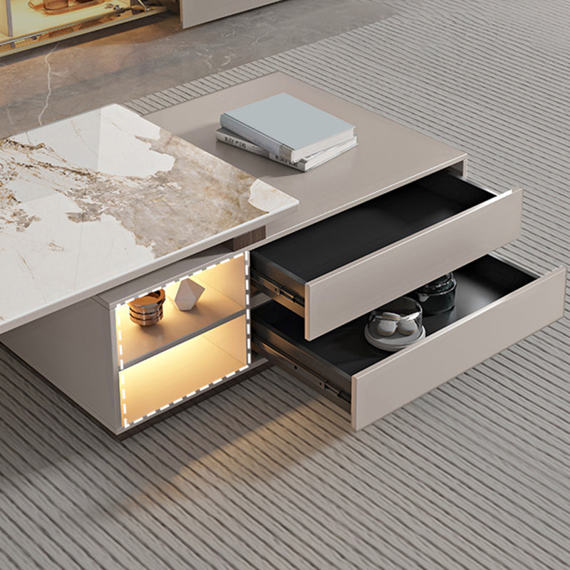 Glam Coffee Table Rectangle Stone Single Cocktail Table with Storage Drawers