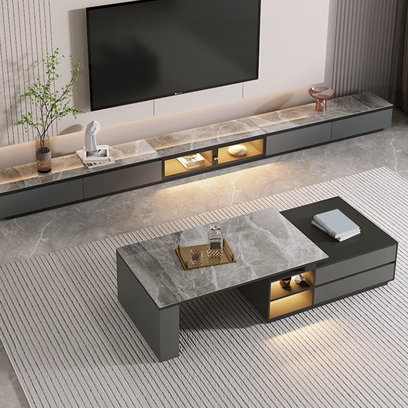 Glam Coffee Table Rectangle Stone Single Cocktail Table with Storage Drawers