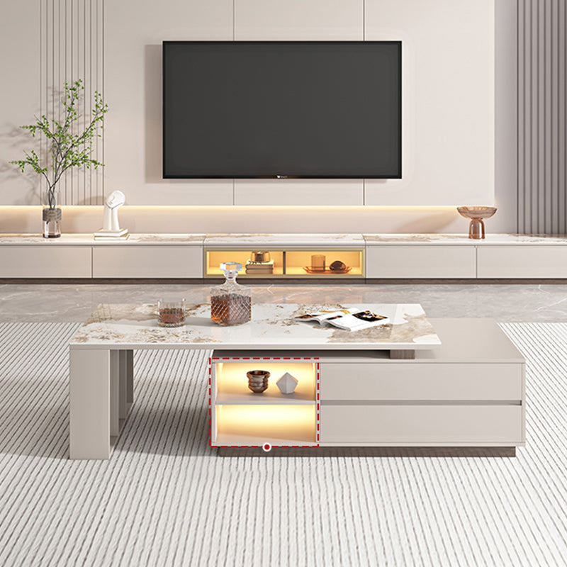 Glam Coffee Table Rectangle Stone Single Cocktail Table with Storage Drawers