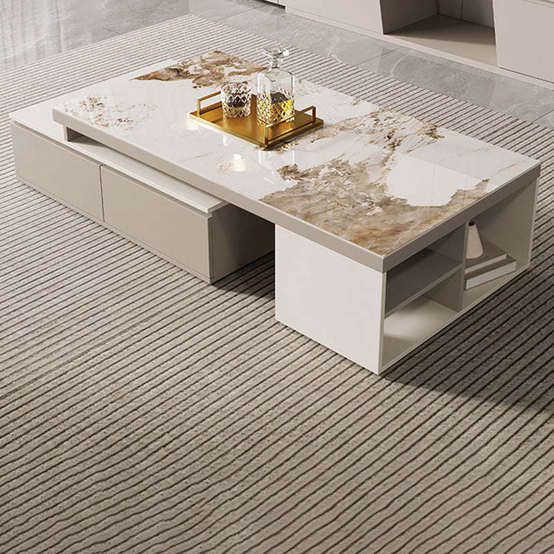 Rectangle Single Coffee Table Stone Cocktail Table with Storage Drawers