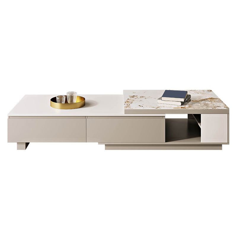 Rectangle Single Coffee Table Stone Cocktail Table with Storage Drawers