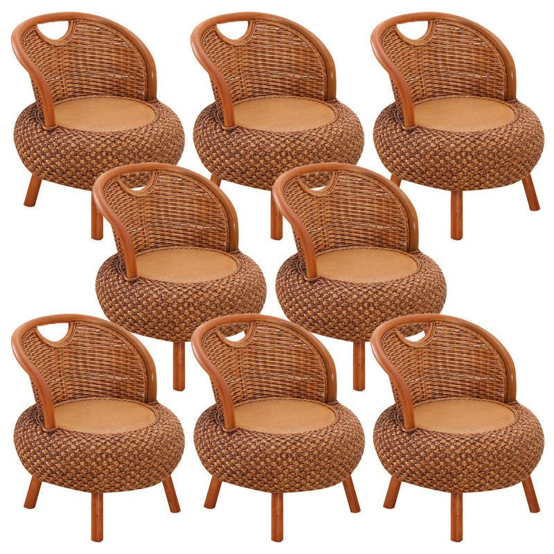 Tropical Armless Patio Dining Chair Natural Rattan Open Back