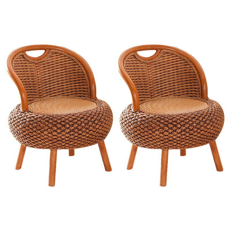 Tropical Armless Patio Dining Chair Natural Rattan Open Back