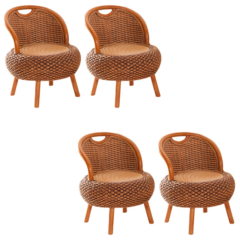 Tropical Armless Patio Dining Chair Natural Rattan Open Back