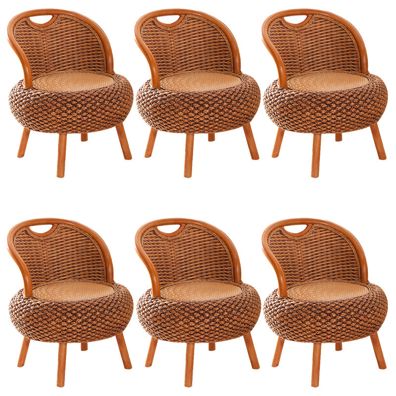 Tropical Armless Patio Dining Chair Natural Rattan Open Back