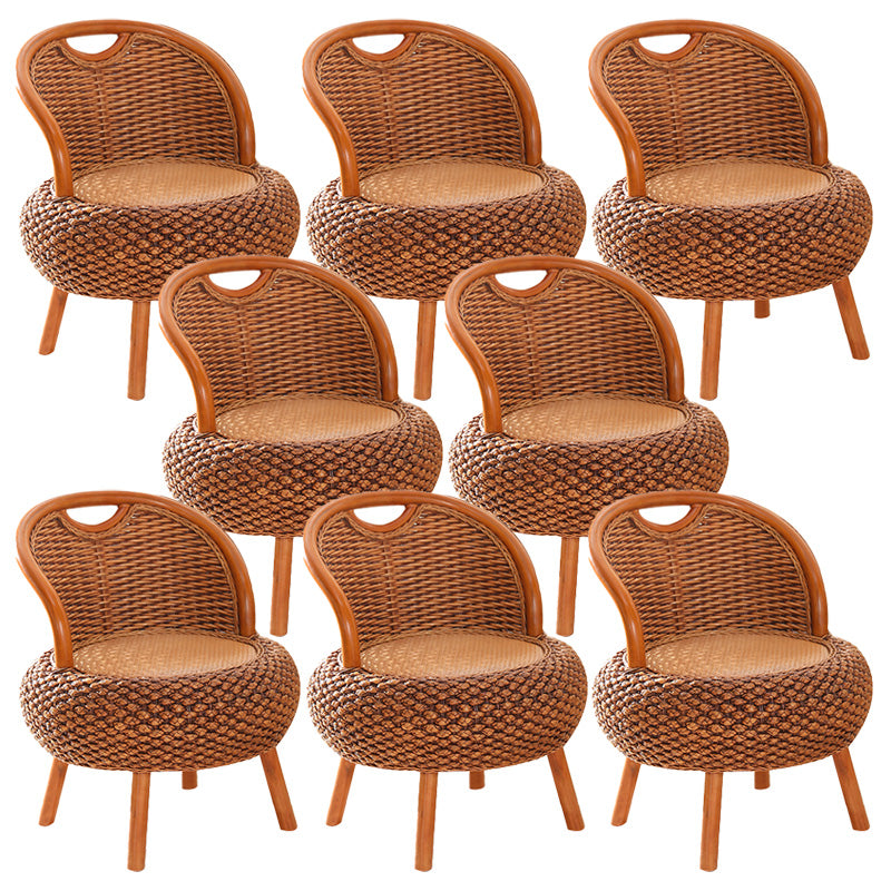 Tropical Armless Patio Dining Chair Natural Rattan Open Back