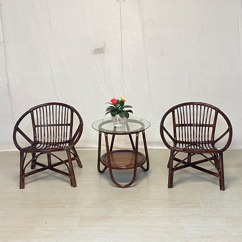 13" Wide Tropical Dining Side Chair Rattan Brown Open Back Outdoor Chair