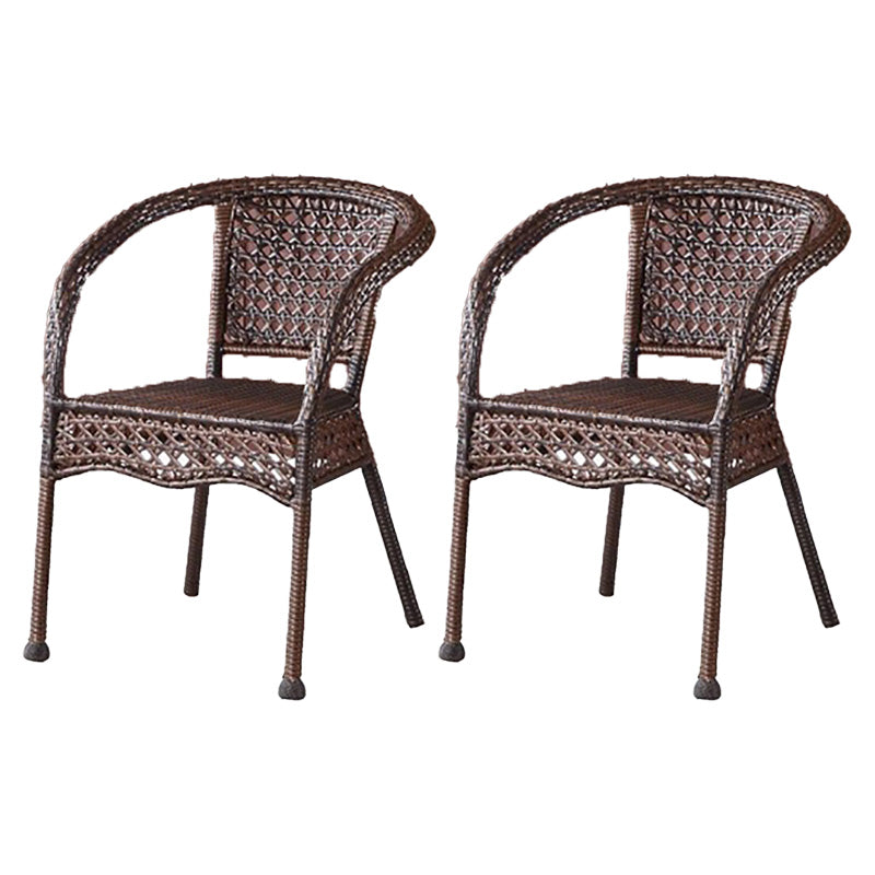 20" Wide Tropical Rattan Black Open Back Dining Side Chair with Arm