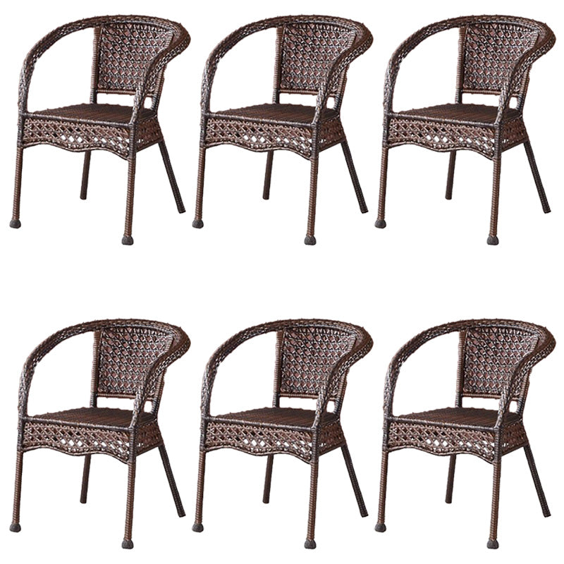 20" Wide Tropical Rattan Black Open Back Dining Side Chair with Arm