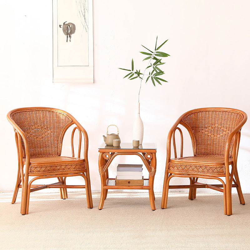 21" Wide Tropical Rattan High Backrest Outdoor Chair with Arm