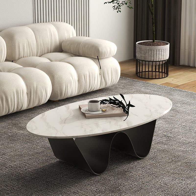 Metal Abstract Base Cocktail Table Glam Oval Slate Top Coffee Table