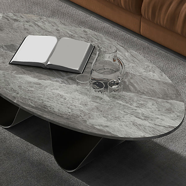 Metal Abstract Base Cocktail Table Glam Oval Slate Top Coffee Table