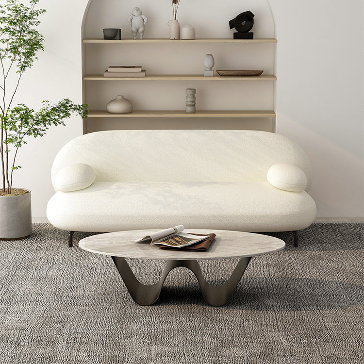 Metal Abstract Base Cocktail Table Glam Oval Slate Top Coffee Table