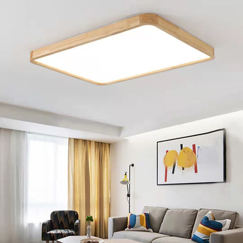 Geometric Shape Wood Flush Light Modern Style 1-Light Flush Mount Ceiling Lights in Brown