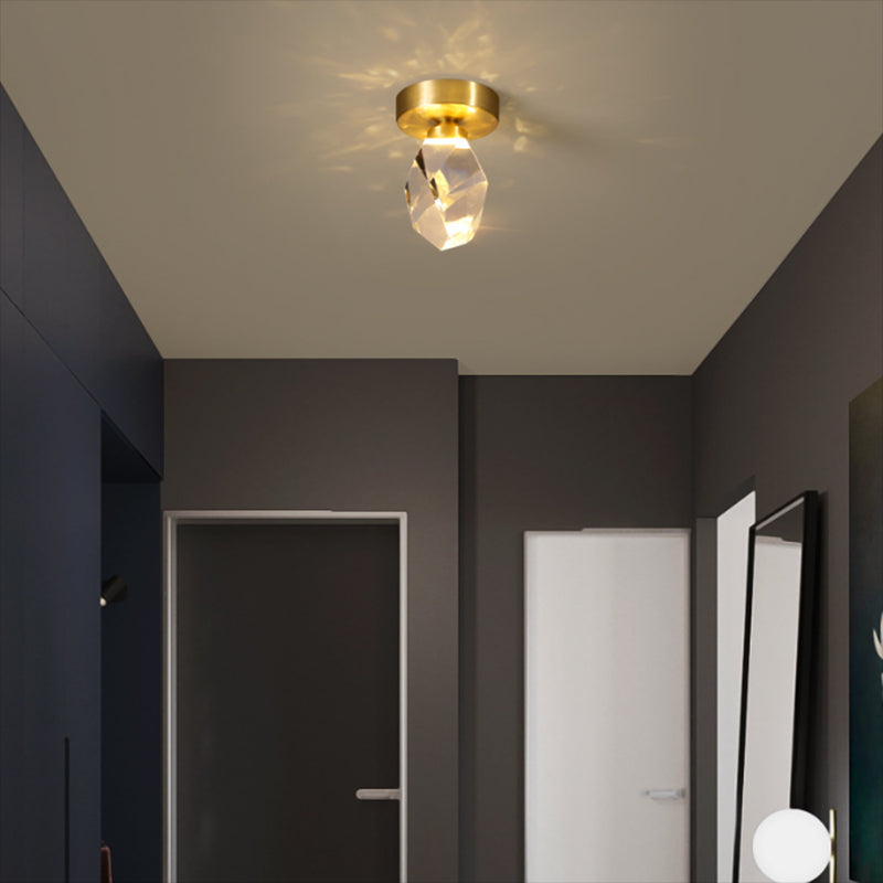 Geometric Shape Crystal Flush Light Modern 1 Light Flush Mount Ceiling Lights in Brass
