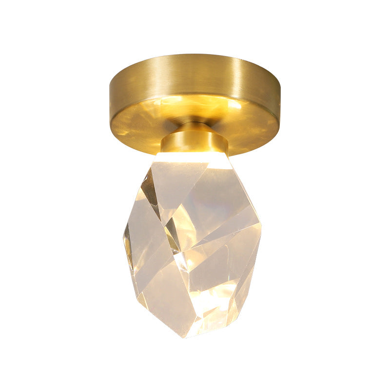 Geometric Shape Crystal Flush Light Modern 1 Light Flush Mount Ceiling Lights in Brass