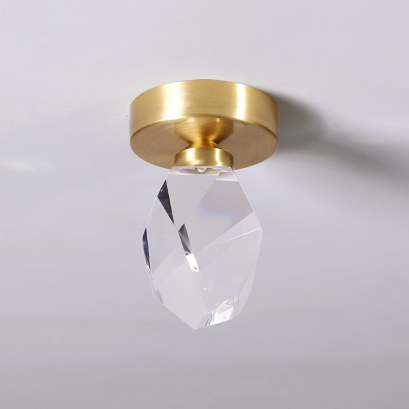 Geometric Shape Crystal Flush Light Modern 1 Light Flush Mount Ceiling Lights in Brass