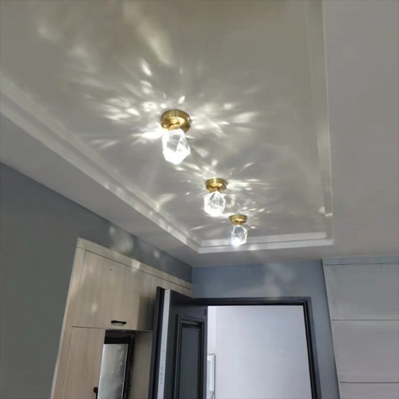 Geometric Shape Crystal Flush Light Modern 1 Light Flush Mount Ceiling Lights in Brass