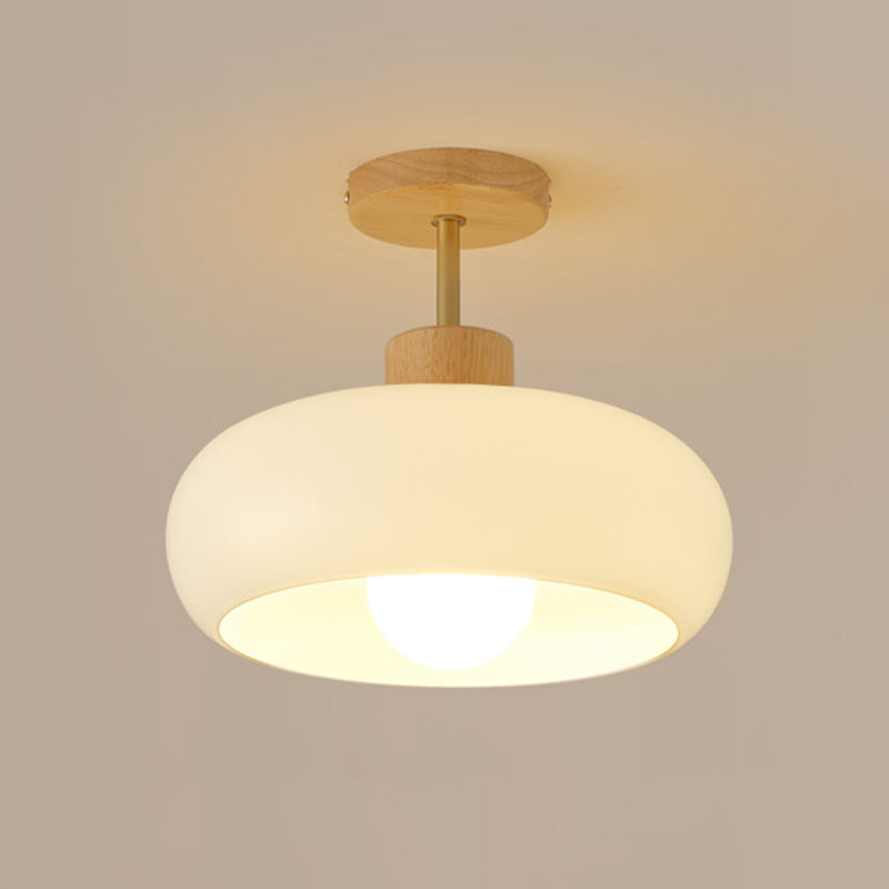 Drum Shape Glass Flush Light Modern Style 1 Light Flush Mount Ceiling Light