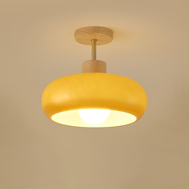 Drum Shape Glass Flush Light Modern Style 1 Light Flush Mount Ceiling Light