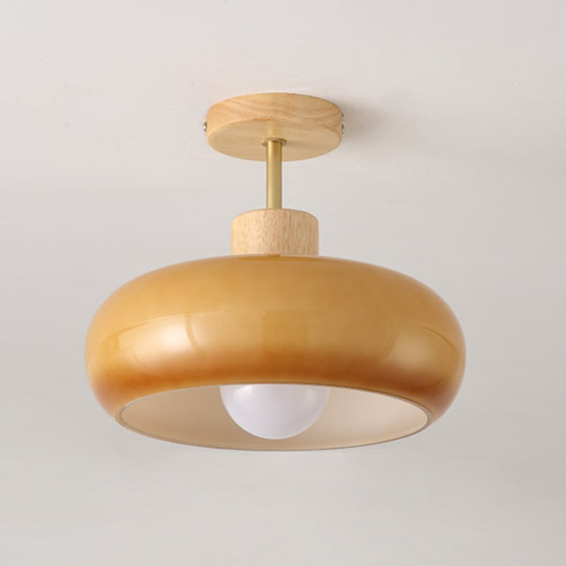 Drum Shape Glass Flush Light Modern Style 1 Light Flush Mount Ceiling Light