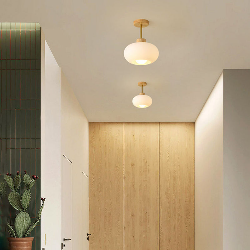 Drum Shape Glass Flush Light Modern Style 1 Light Flush Mount Ceiling Light