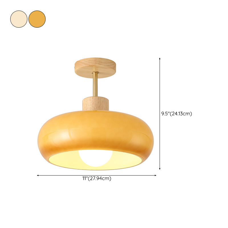 Drum Shape Glass Flush Light Modern Style 1 Light Flush Mount Ceiling Light
