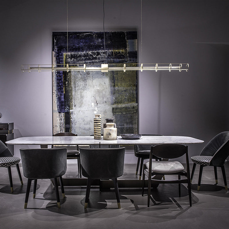 Modern Metal LED Pendant Light Linear Shape Island Lamp with Acrylic Shade for Living Room
