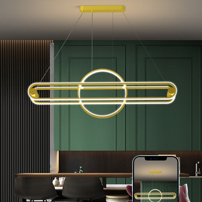 Iron Linear Pendant Ceiling Light Post Modern Kitchen Island Fixture in Black / Gold