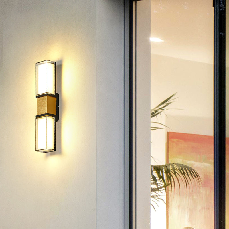 Modern Metal Wall Sconce Rectangle Shape Wall Lamp with Acrylic Shade for Courtyard