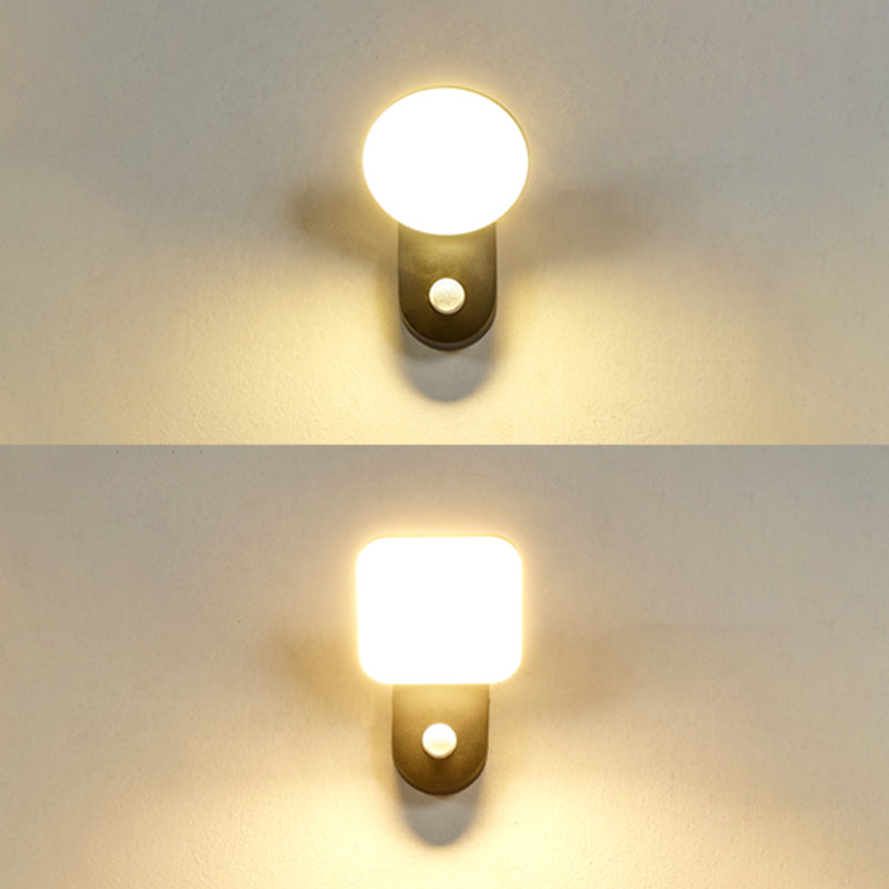 Modern Metal Wall Sconce LED Geometric Shape Wall Light with Acrylic Shade for Courtyard