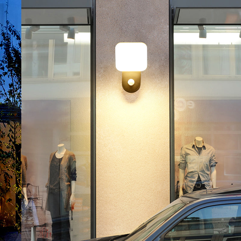 Modern Metal Wall Sconce LED Geometric Shape Wall Light with Acrylic Shade for Courtyard