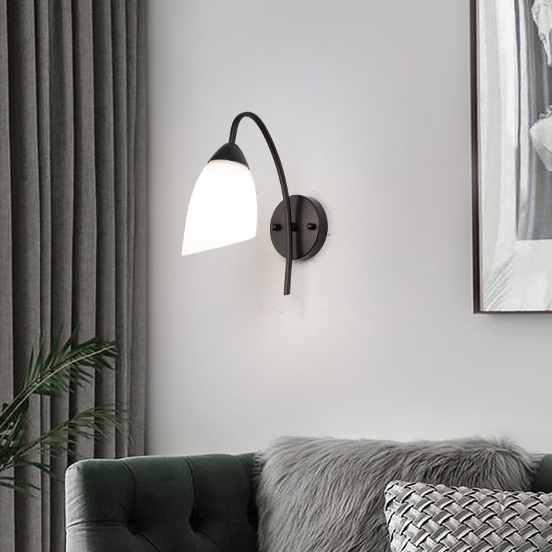 Black Metal Wall Light Modernism White Shaded Lighting for Foyer