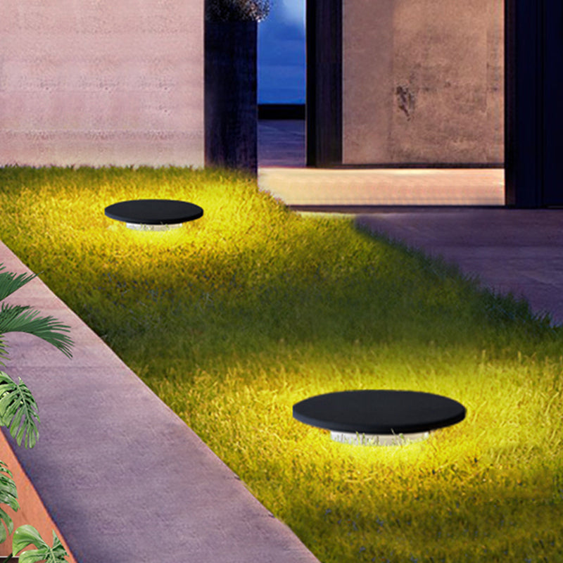 Round Solar Lawn Light Black Waterproof Light with Metal for Courtyard