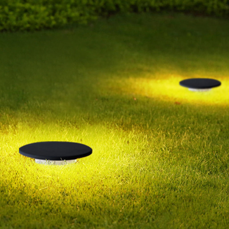 Round Solar Lawn Light Black Waterproof Light with Metal for Courtyard