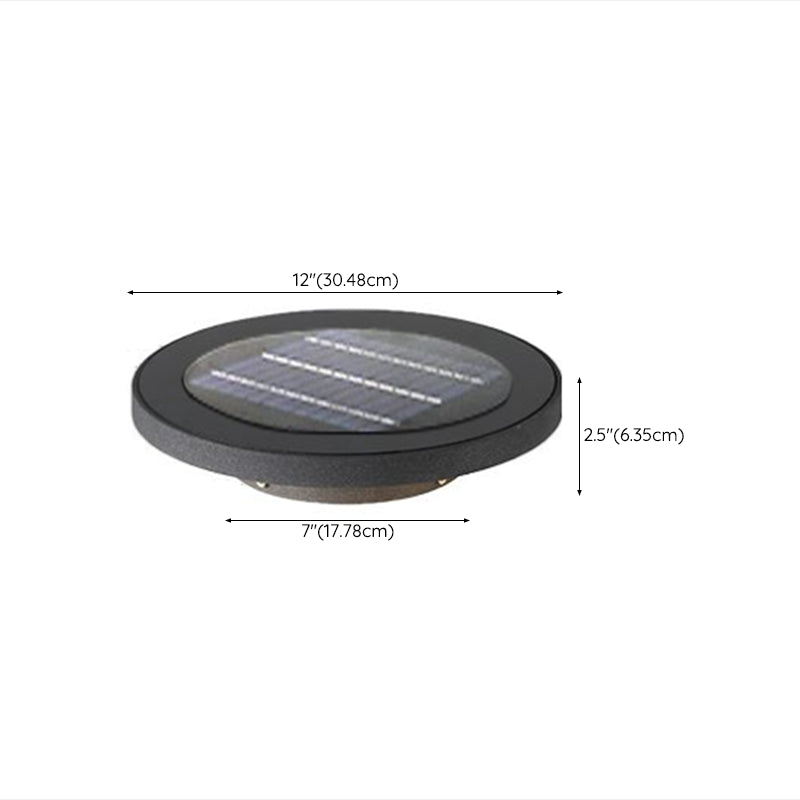 Round Solar Lawn Light Black Waterproof Light with Metal for Courtyard
