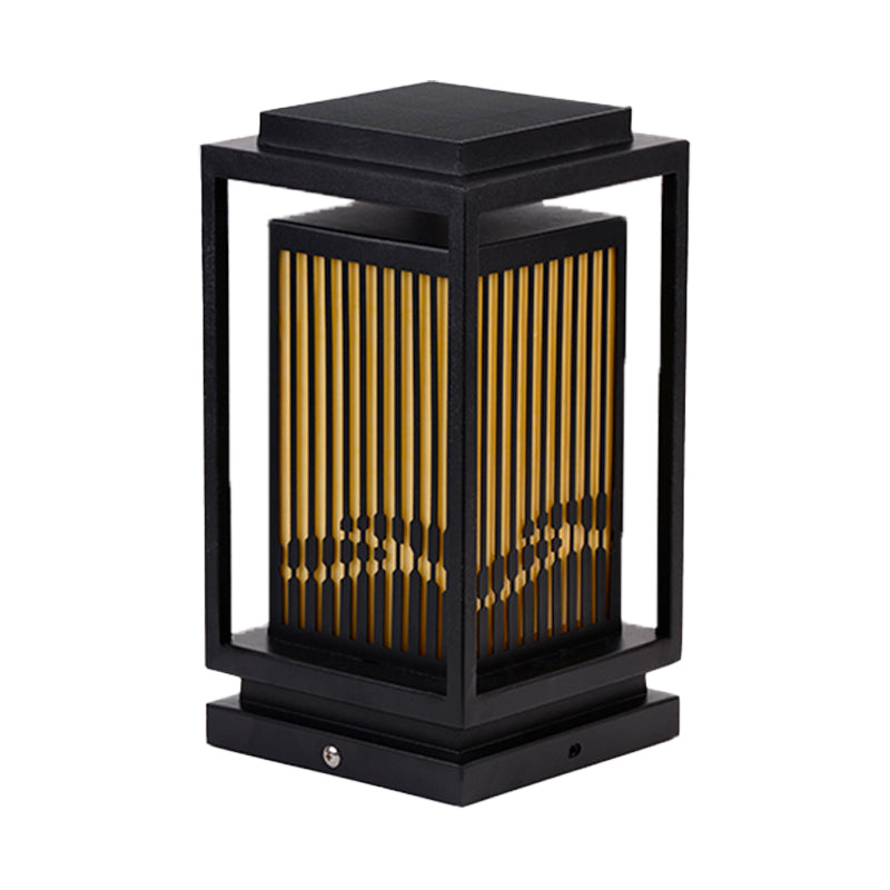 Rectangular Solar Pillar Lamp Modern Metal Outdoor Waterproof Light in Black