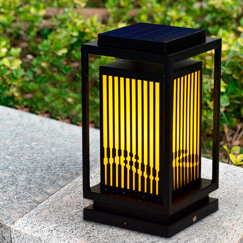 Rectangular Solar Pillar Lamp Modern Metal Outdoor Waterproof Light in Black