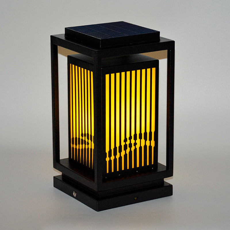 Rectangular Solar Pillar Lamp Modern Metal Outdoor Waterproof Light in Black