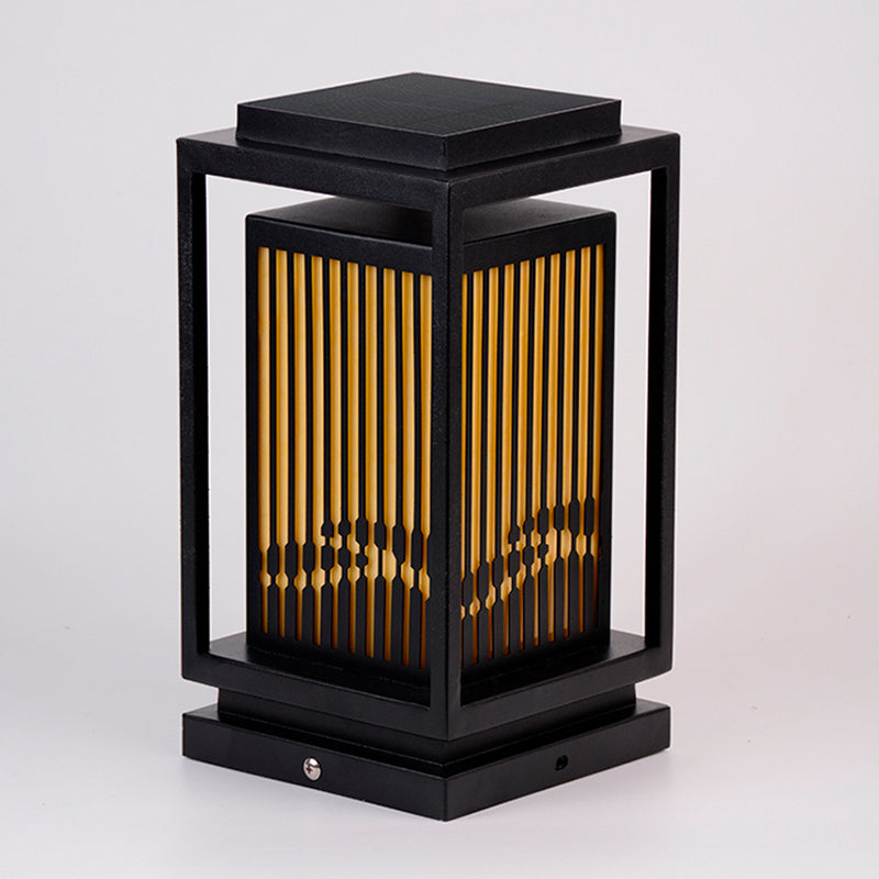 Rectangular Solar Pillar Lamp Modern Metal Outdoor Waterproof Light in Black