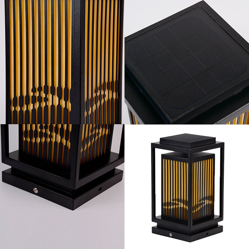 Rectangular Solar Pillar Lamp Modern Metal Outdoor Waterproof Light in Black