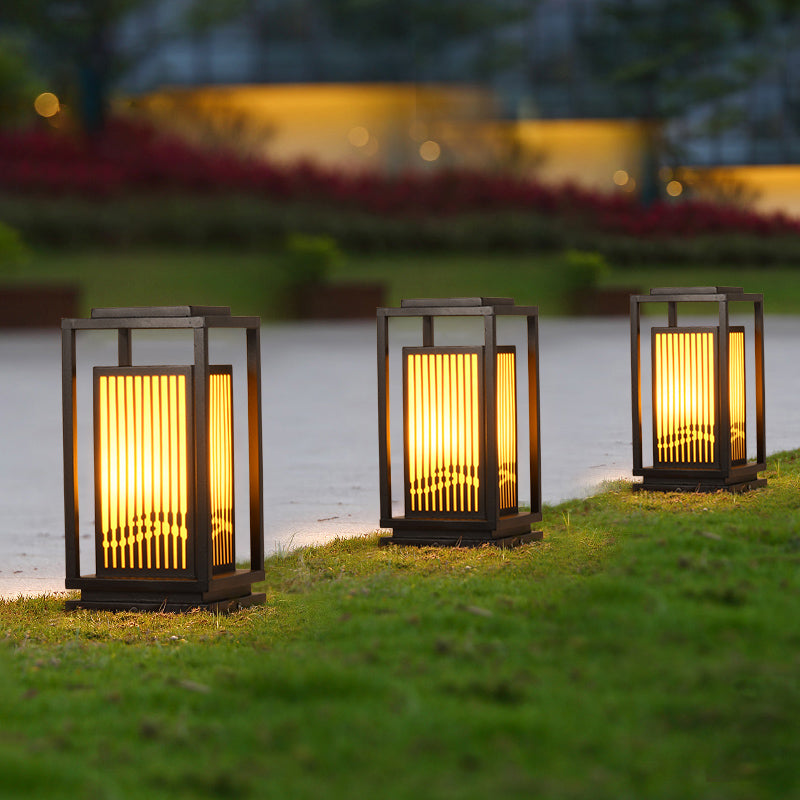 Rectangular Solar Pillar Lamp Modern Metal Outdoor Waterproof Light in Black
