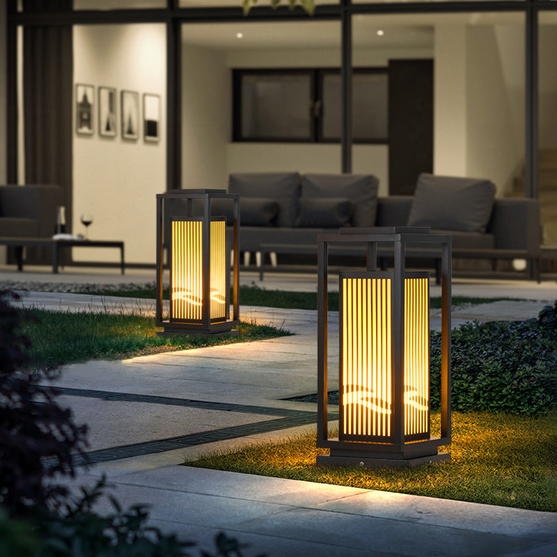 Rectangular Solar Pillar Lamp Modern Metal Outdoor Waterproof Light in Black