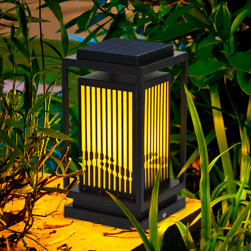 Rectangular Solar Pillar Lamp Modern Metal Outdoor Waterproof Light in Black
