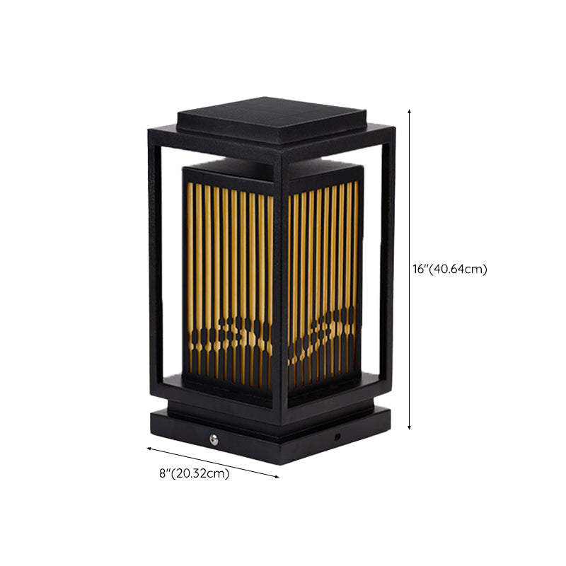 Rectangular Solar Pillar Lamp Modern Metal Outdoor Waterproof Light in Black