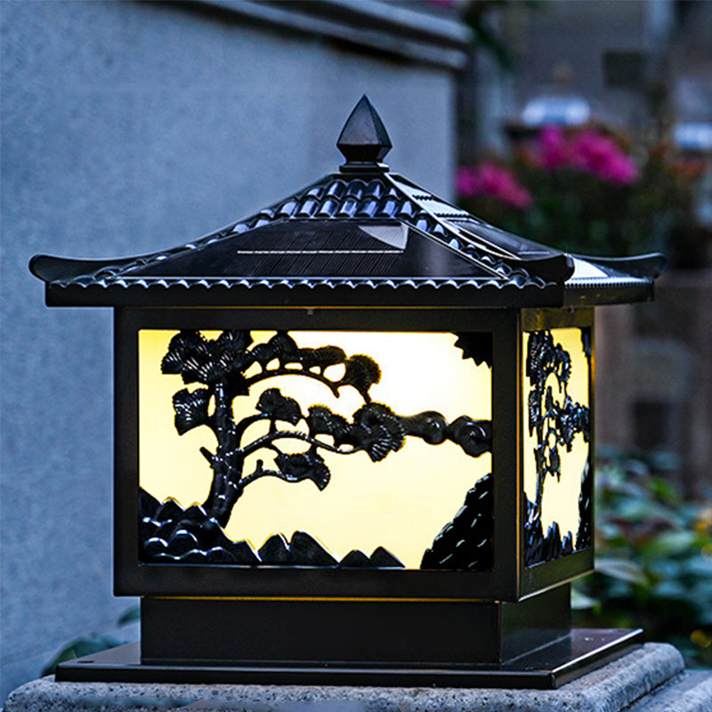Modern Metallic Pillar Lamp Creative LED Solar Lighting Fixture for Garden